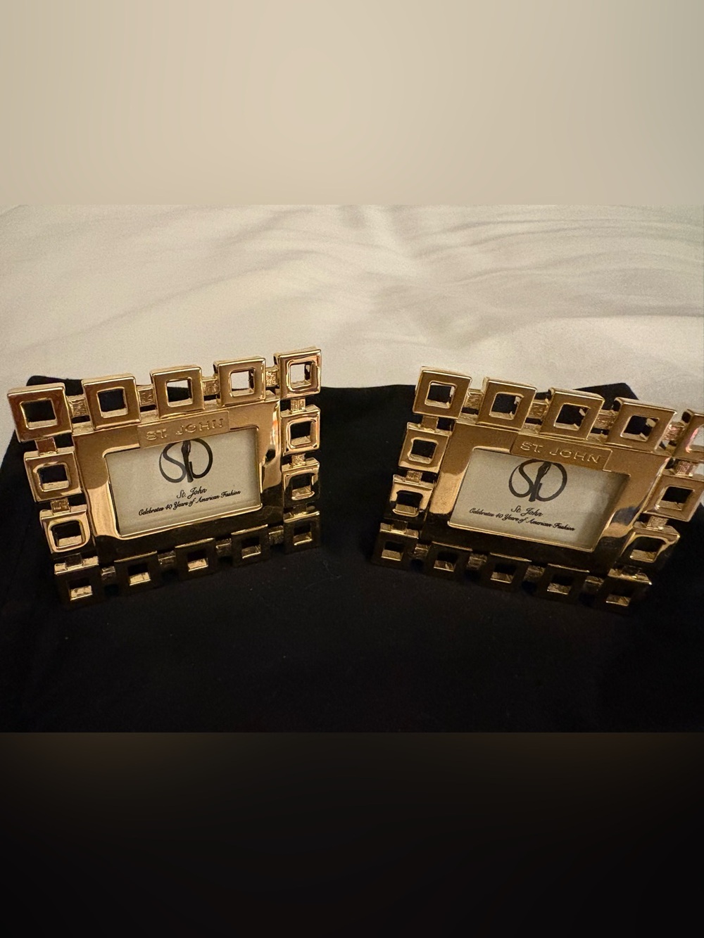 St. John Gold Geometric Open-Square Mini Picture Frames (Pair)